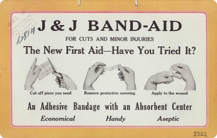 Step by step of how to apply a BAND-AID® in 1920