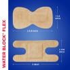 Measurements of the 2 different shapes & sizes of the Water Block Flex bandages in the box