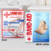 New vs old boxes of BAND-AID® Brand WATER BLOCK® large waterproof bandages