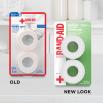 New vs old packaging of BAND-AID® Brand HURT-FREE® paper tape two-pack