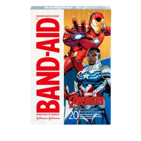 BAND-AID(R) Brand Avengers Bandages, 20ct Front of Pack featuring Iron Man and Captain America