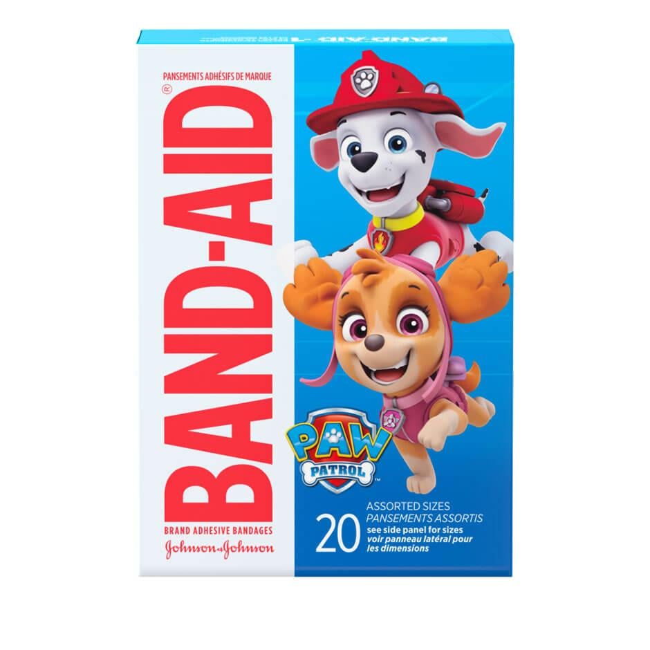 Band-Aid Brand Adhesive Bandages featuring Paw Patrol Characters, front of package
