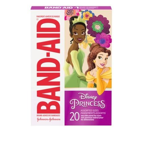 BAND-AID(R) Brand Disney Princesses Bandages, 20ct Front of Pack featuring Princesses Tiana and Bell