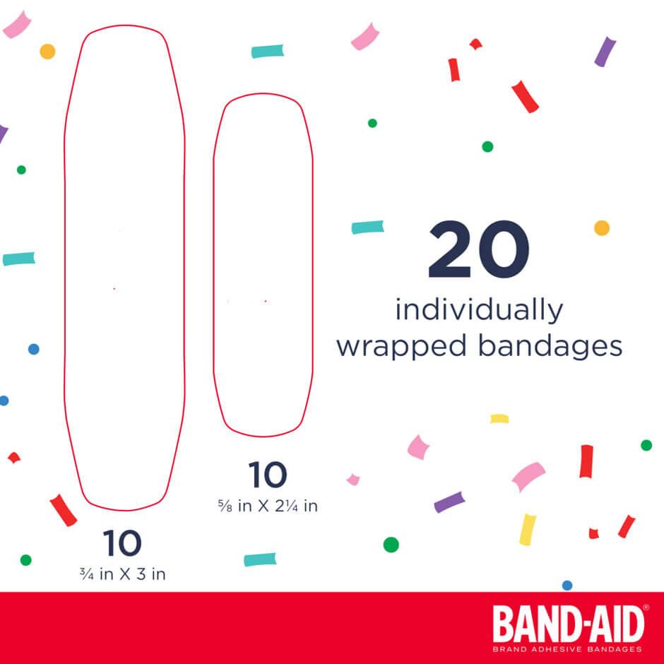 Pack contains 20 individually wrapped bandages in two sizes