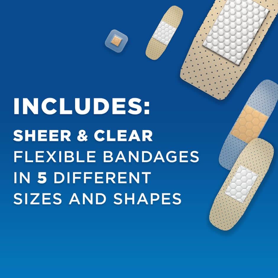 Includes sheer and clear bandages in 5 different sizes and shapes