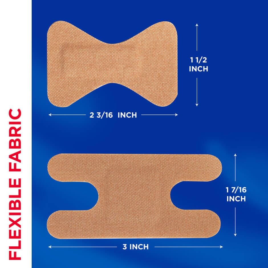 Measurements of the two different shapes and sizes of the bandages contained in the package