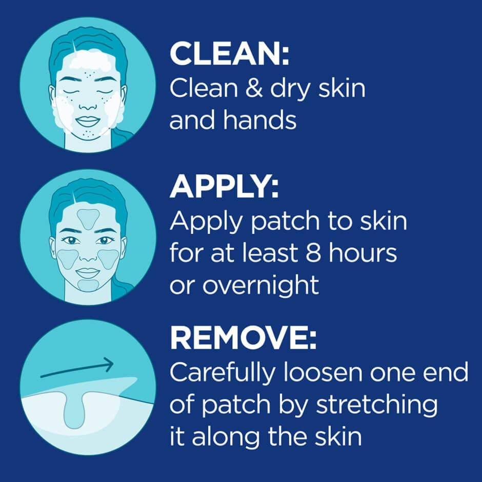 Steps for proper use and removal of Band-Aid Hydro Seal Acne Blemish Patches