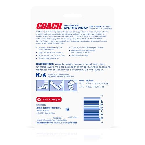 Back of packaging of COACH® Self-Adhering Sports Wrap 3 IN x 2.2 YDS